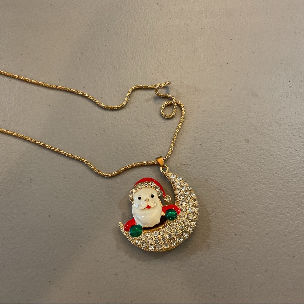 Gold Santa Moon Pendant Necklace